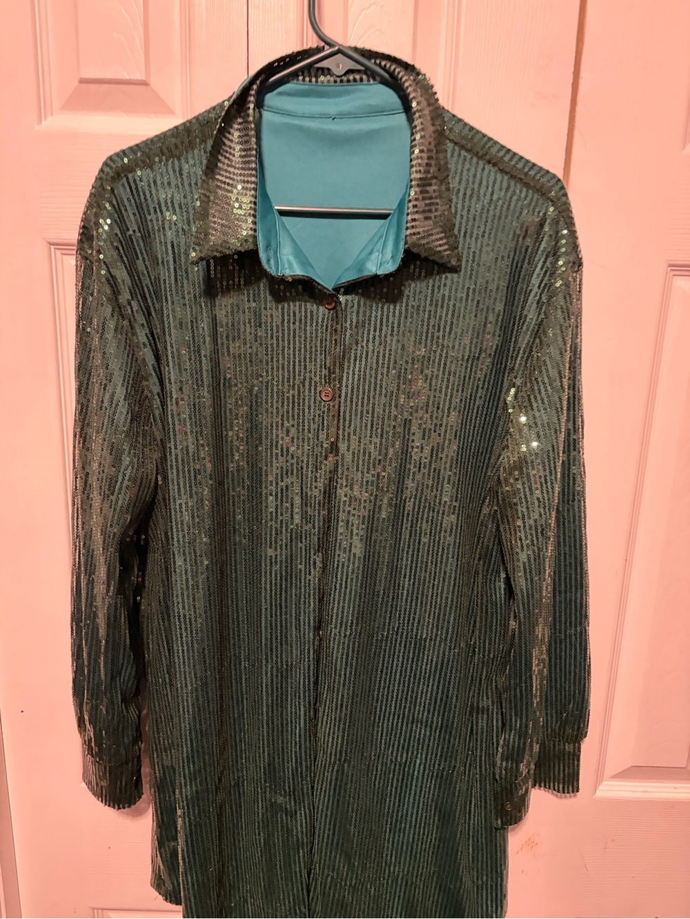 Women's Green Sequin Button-Front Tunic Top